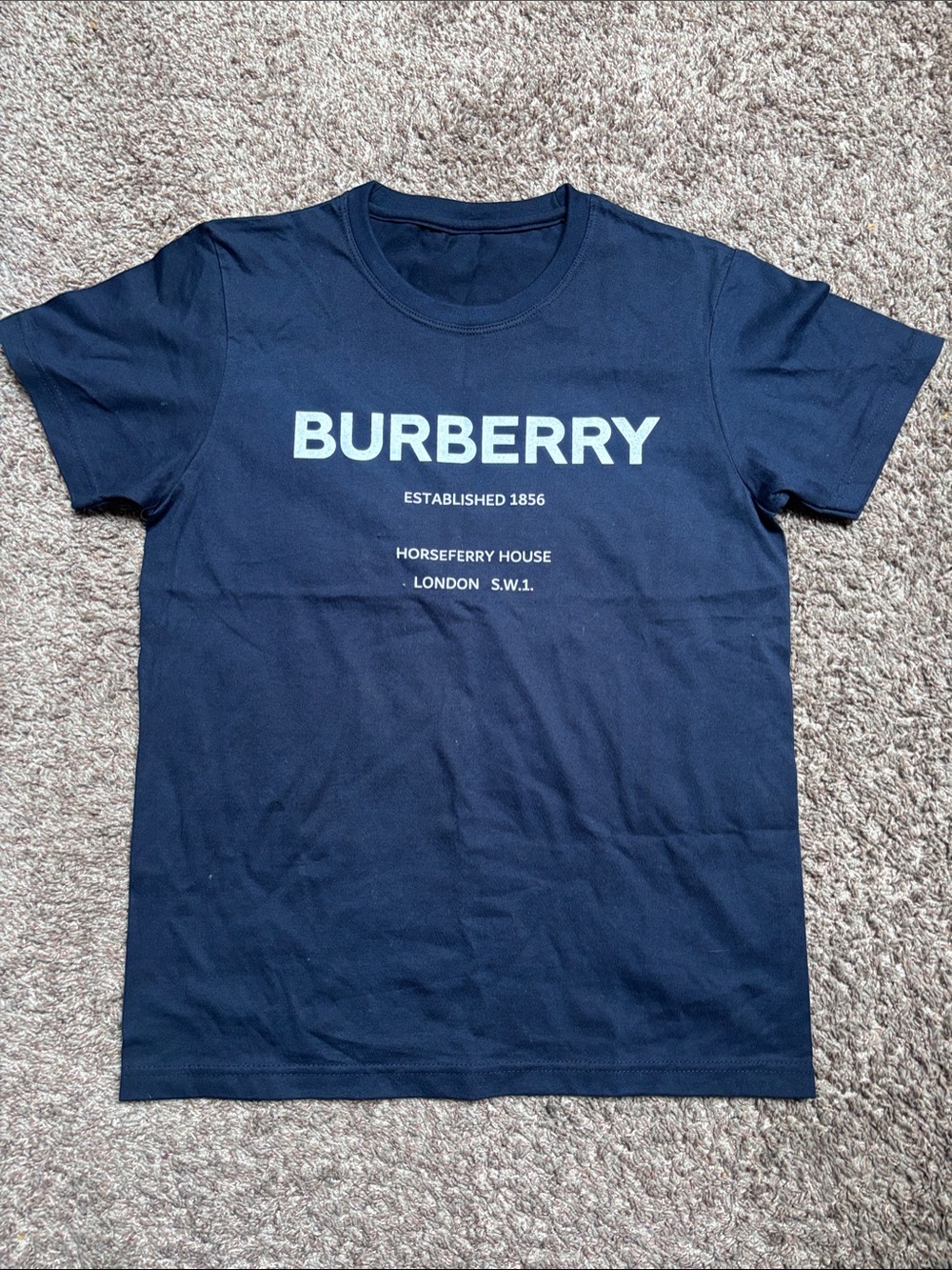 Burberry Navy and White Logo Crewneck T-Shirt